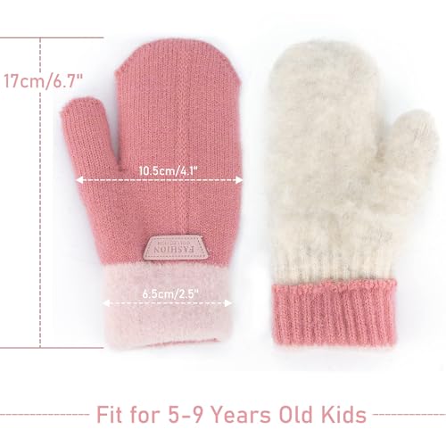 Kids Girls Boys Double Layer Warm Knit Mittens Winter Outdoor Gloves for 3-7 Years4