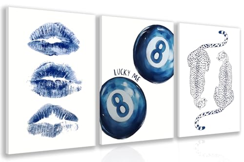 GELDSTEI Wrapped Canvas Blue Leopard 8 Ball Wall Art Set of 3, 16x24 in by GELDSTEI - Used condition - US$46.79