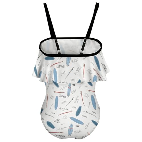 Blue Surfboards with The Words Girls One-Piece Swimsuits Beach Bathing Suits Adjustable Swimwear for 6-12 Years2