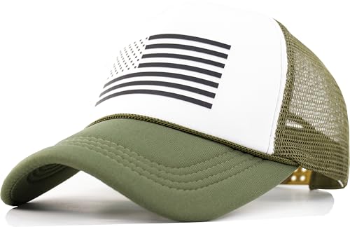 KFQHBQ American Flag Baseball Cap,Foam Snapback Back Mesh Trucker Hat for Men Women-Army Green/White