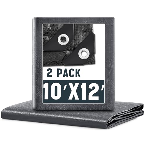 Image of 2 Pack 10 x 12 ft 5.5 Mil Large Tarps Heavy Duty Waterproof Tarp Multi Purpose Tent Cover for Home Boats Cars Camping Patio Furniture Roof Emergency Rain Protective Cover, Grey