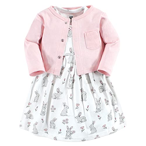 Hudson Baby baby girls Hudson Infant Girl Cotton and Cardigan Set, Bunny Floral, 9-12 Months Casual Dress, Bunny Floral, Months US