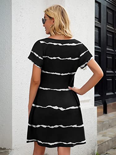 Weaczzy Women’s Casual Summer T Shirt Dress Loose Sundress Short Sleeve Tunic Dress With Pocket For Women(Stripe Black,Medium) #TOP5