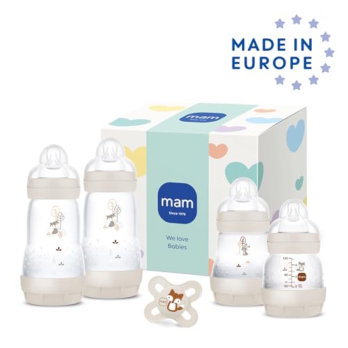 MAM Easy Start Anti-Colic Neugeborenen-Set | 0+ Mon | Babyflaschen Geschenk-Set | 94% Akzeptanz | 96% Hebammen-Empfehlung | 80% weniger Koliken | 4 Trinkflaschen & 1 Original Start Schnuller