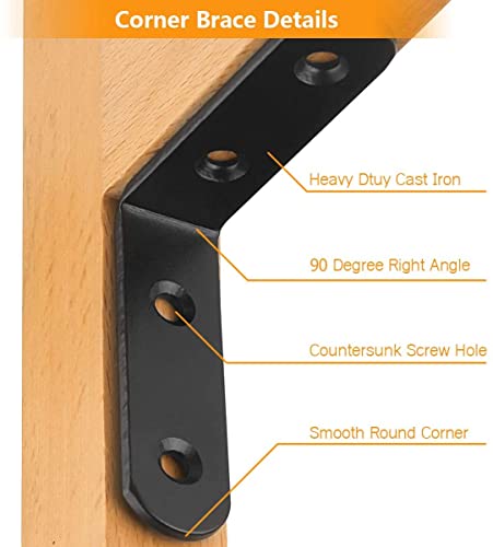 Drenis 20Pcs Shelf Bracket Heavy Duty Black Steel L Corner Brace, Angle Brackets For Shelves,50Mm X 50Mm Bracket Fastener For Wooden Cabinet Bookshelves Bed Table, Fixing Furniture Fastener Hardware #TOP2