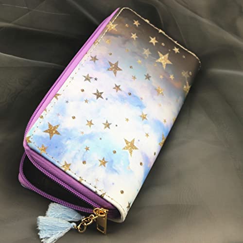 Timlee Cute Girls Long Wallets Long Purse Blue galaxy Star Wallet for Teen Girls Christmas Gift(Purple star 0115)4