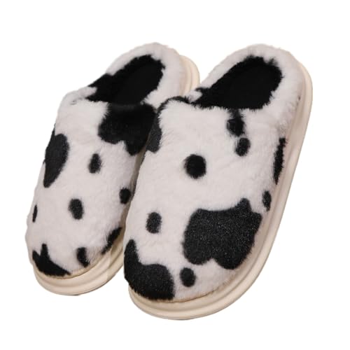 Cow Print Slippers Cute Animal Spotted Soft Warm Plush Furry on Sandals Fuzzy Plush for Women Warm Home Bedroom Indoor
