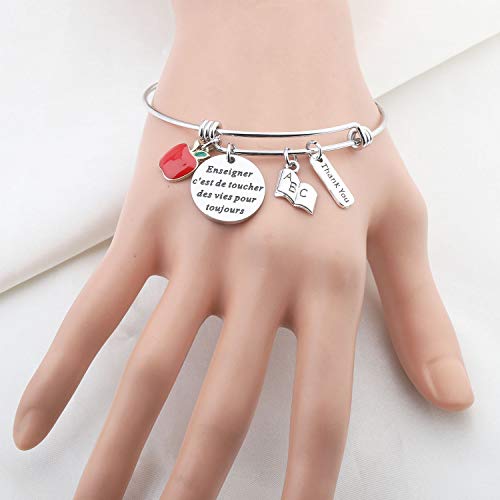 Image of bobauna French Teacher Bracelet Enseihner C'est De Toucher Des Vies Pour Toujours to Teach is to Touch Lives Thank You Jewelry Appreciation Gift for Teacher Educational Assistant