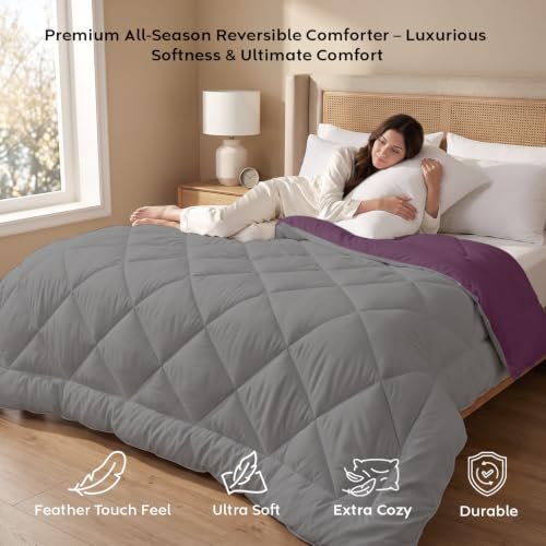 Image of AYKA Reversible Comforter 220 GSM Microfiber Reversible AC Comforter /Blanket for Winter /Quilt /Duvets for Queen Size Single Bed Comforter (60 * 90, Burgundy & Grey)| TC - 220
