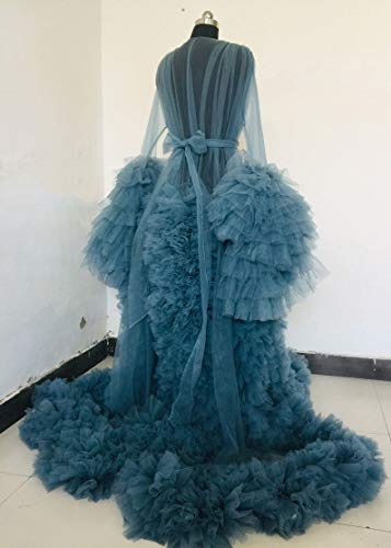 Bathgown Tulle Robe Dressing Gown Perspective Sheer Long Puffy Pregnancy Photoshoot #TOP1