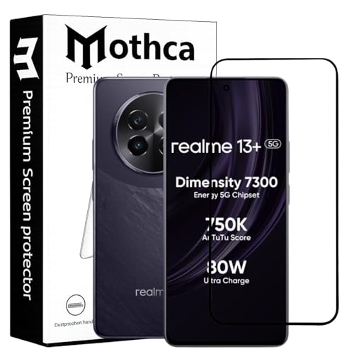 Image of Mothca Military-Grade Tempered Glass Screen Protector Compatible for Realme 13+ with Edge to Edge Coverage - Case Friendly, Anti-Scratch & Bubble-Free Installation Kit