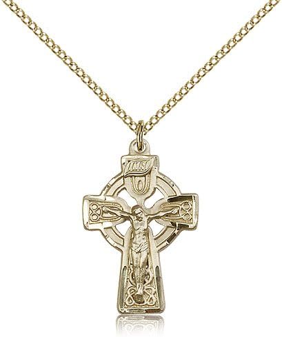 Celtic Crucifix Medals - Gold Plated Celtic Crucifix Pendant Including 18 Inch Necklace