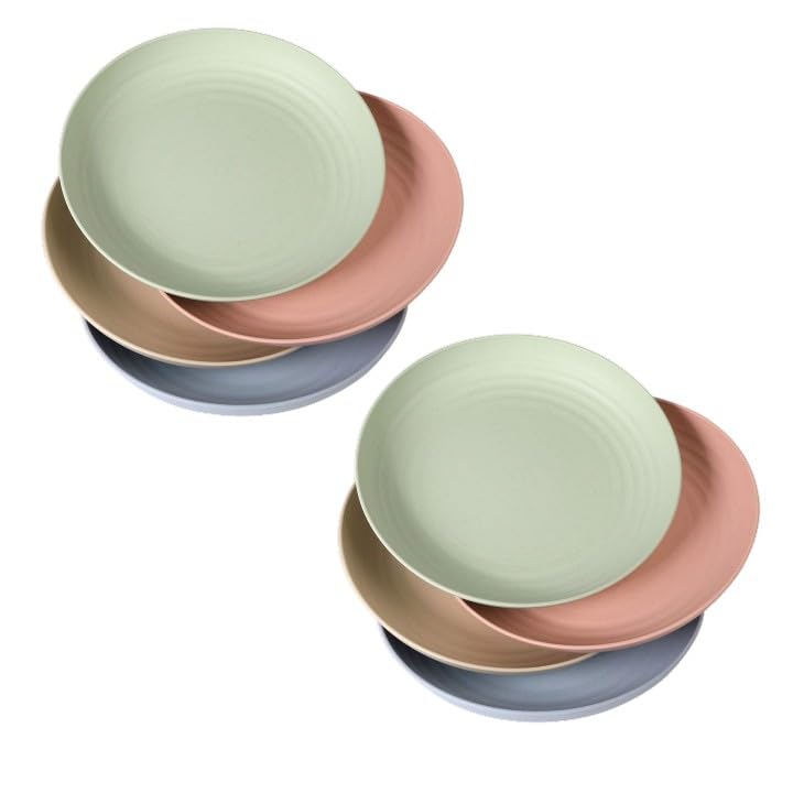 Image of Wheat Straw Plates- Reusable Plate Set,Lightweight Unbreakable Dinner Dishes Plates Set Dishwasher & Microwave Safe BPA Free,Perfect for Daily Use,Picnics,Parties (Small (20CM), Pack of 8)