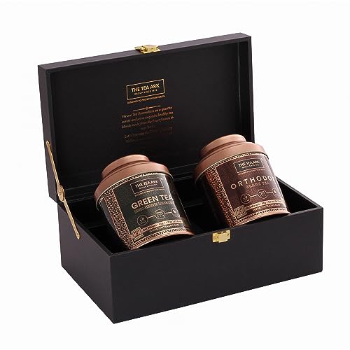 Image of The Tea Ark Delight Christmas New Year Gift Box | Orthodox Black & High Grown Long Leaf Green Tea | Elevate Your Tea Experience (50g x 2 Dome Tins)
