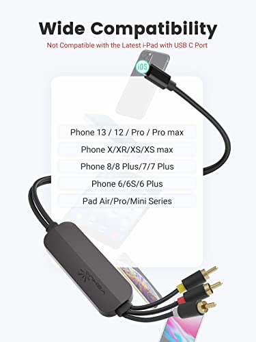 Yehua Rca Conversion Cable For Lightning, Av Converter Cable For Iphone, 3Rca Adapter Compatible With Ipad To Hdtv/Blu-Ray/Pal(78.7Inch) #TOP6