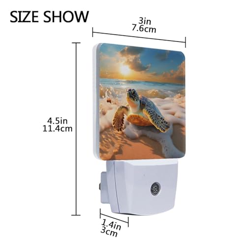 Image of Sea Turtle Sunset Beach Night Lights 2 Pack Plug-in Wall Led Nightlight Auto Dusk-to-Dawn Sensor Lamps for Bedroom Kitchen Bathroom