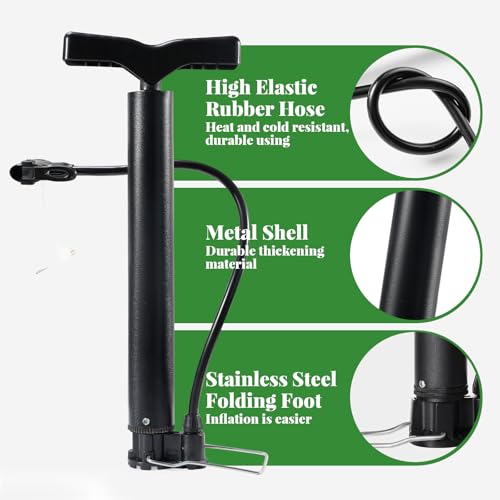 Fahrradluftpumpe 130 PSI Hochdruck Standpumpe mit 3 Ventilen und Ballnadel, Kompatibel mit Presta, Schrader und Dunlop, Für MTB, E-Bike, Motorrad, Fußball und Basketball, Tragbar