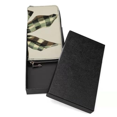 Light Brown Green Black Checkered Bow PU Leather Clutch Long Bifold Wallet, Coin Purse Credit Pass Case, Durable Card-Holder Money Storage for Women Men3