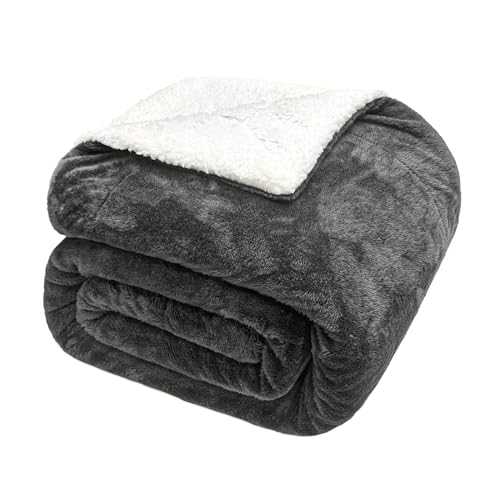 Exclusivo Mezcla Manta Polar Sherpa, Acolchada y Mullida, Gruesa y Caliente para Cama y Sofá, Ideal para el Invierno, 150 x 200 cm, Gris Oscuro