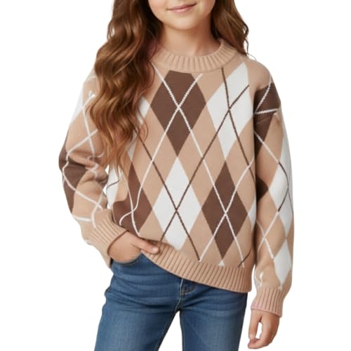 Image of WELAKEN Girls Sweater Colorful Patterned Crewneck Long Sleeve Knit Pullover