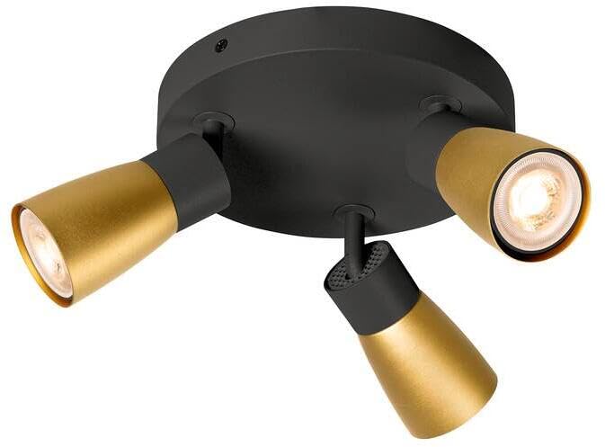 SLV PURI 2.0 Dome - Lámpara de techo y pared (3 bombillas GU10 máx. 6 W), color negro y dorado