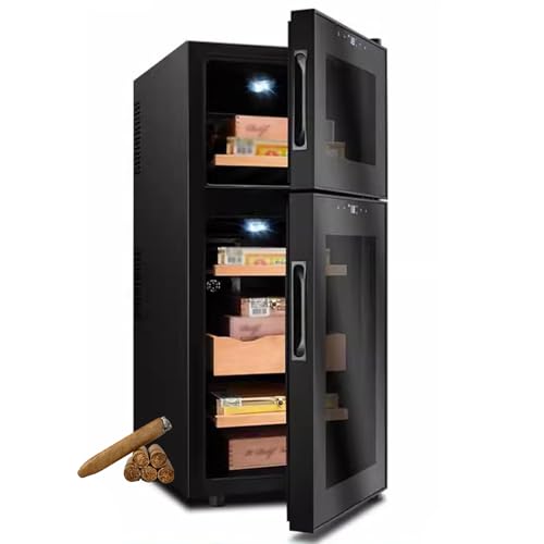 Electric Cigar Humidors Temperature Control Cabinet- 59L, Double Door Standicigar Cooler, Capacity: 200 Pieces, Smart Touch, with LED Cold Light, Electronic Dual Core Refrigeration,A