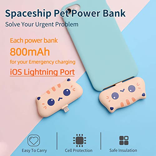 Small Cute Portable Charger, 2 Pcs Cute Cat Mini Power Bank With Led Night Light External Ios Portable Phone Charger Battery Pack Emergency Cute Battery Pack Compatible With Iphone 14 (Ios Lightning) #TOP1