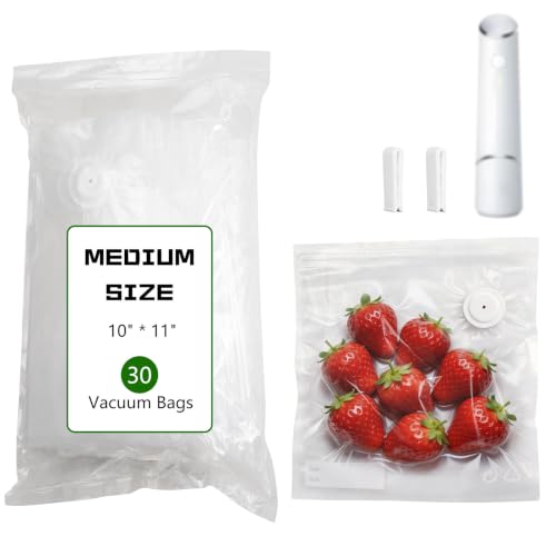 30-Pack Medium Vacuum Sealer Bags & 2 Bonus Sealing Clips, Compatible with Chef Preserve – BPA-Free (10 x 11 in) Reusable Food Storage Bags for Freezer, Microwave, Sous Vide – Leak-Proof