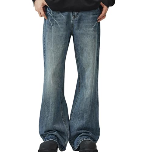 Men's Baggy Hip Hop Jeans Vintage Washed Flared Leg Jeans Loose Wide Leg Denim Pants Casual Trendy Distressed Pants
