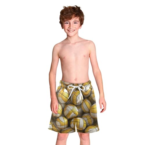 visesunny Summer Boy's Beach Shorts 3D Yellow White Volleyball Quick Dry Swim Trunks Baby Boy Bathing Suit2