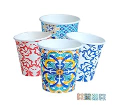 DETERMONDO Bicchieri in Carta 180 ml, 100 Pezzi, Monouso Compostabili Decorati Stile Maiolica, Ecologici e Biodegradabili, Resistenti per Bevande Fredde e Calde, Ideali per Eventi, Feste, Catering