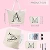 Sac Fourre-Tout en Toile avec Initiale Fleur, Personnalisés Sac Tote bag en Toile Coton Trousse de Maquillage, Idéal pour Mariage Anniversaire Noël, Cadeau pour Femmes Amis Maman Sœurs P #1