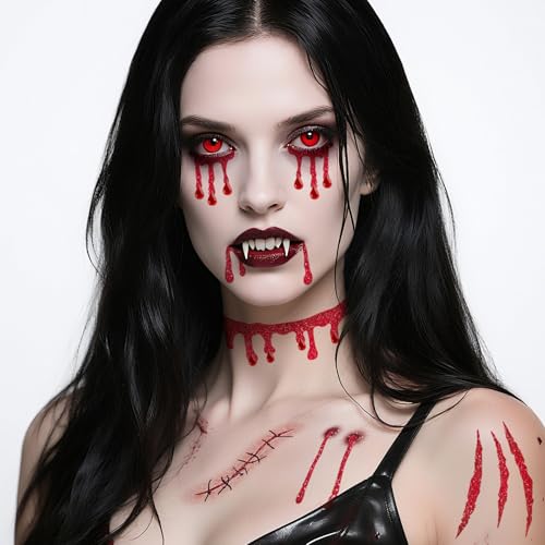 Glitter Vampire Face Tattoos with Face Gems, Halloween Costumes Accessories - image 8