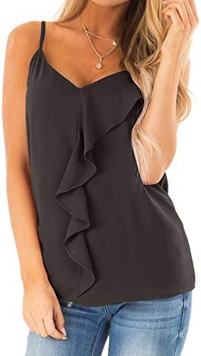 Poulax Women's V Neck Ruffle Front Cami Tank Tops Casual Sleeveless Shirts Blouses