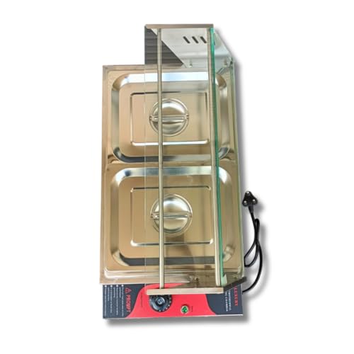 Image of Shoppers Hub PNQ 2000W Electric SS Bain Marie with Glass & Two Compartments of 1 /2 GN Pan | Food Warmer Steamer (GN Pan:Length - 325mm, Breadth - 265mm, Depth-100mm, Each GN Pan Capacity-5.5L)
