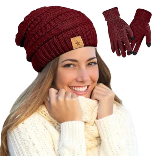 Gorro y guantes de mujer a prueba de viento cálido suave de invierno 6