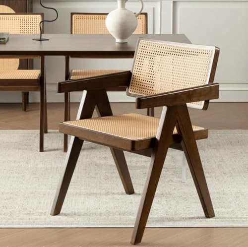 Image of Furniture Solid Sheesham Wood Arm Chair with Cushion and Cane Back Support Chair Living Room Bedroom Home Wooden Armchair Furniture Garden Balcony Outdoor & Indoor Set (walniut with Cane)