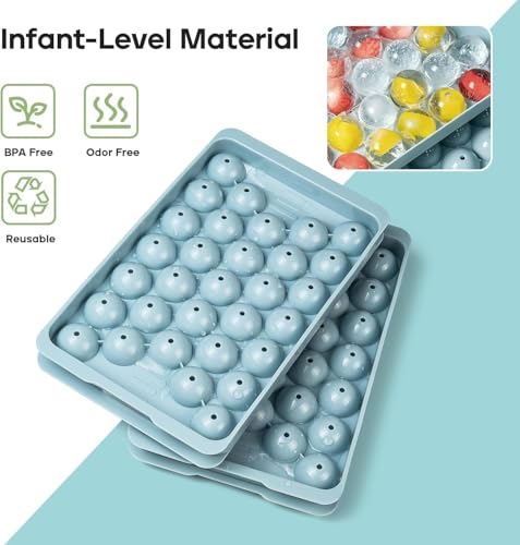 Image of Ice Ball Tray for Freezer with Lid, 33 Cavity Mini Round Ice Cube Maker, Easy Release Plastic Ice Mold, Stackable BPA Free Tray for Whiskey, Cocktails, Juice, Iced Coffee (Multi Color)
