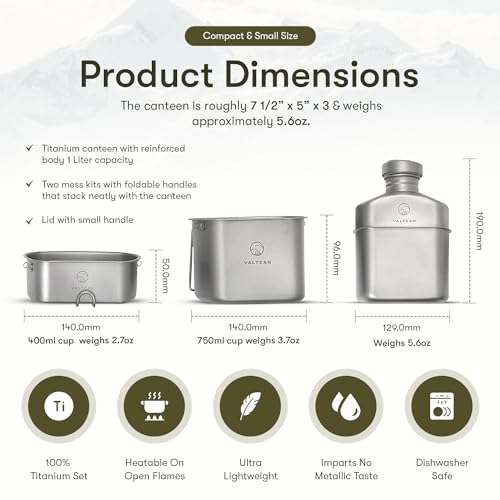 Valtcan Titanium Kit de Cocina con Cantimplora de 1100ml y Vasos de 750ml y 400ml miniatura 4