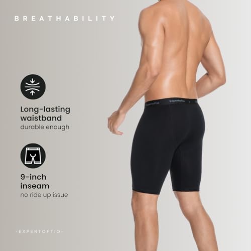 Men's Long Leg Boxer Briefs Cotton Underwear Pack 9 Inch, Athletic, Breathable, Fly, Sports, Moisture Wicking3