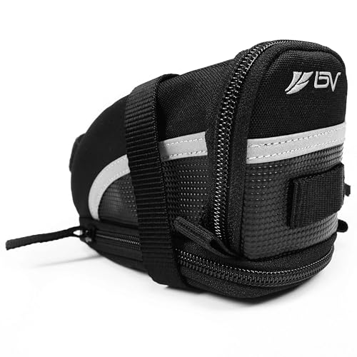 Image of BV Strap-On Bike Bag with Reflective Material - Saddle Bag with Seperate Divider for Small Items for All Your Essentials - Bike Pouch with Taillight Hanger for Maximum Safety