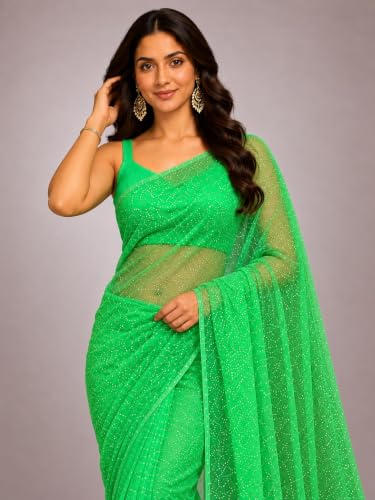 Image of Solid Net Saree for women with Unstitched Blouse