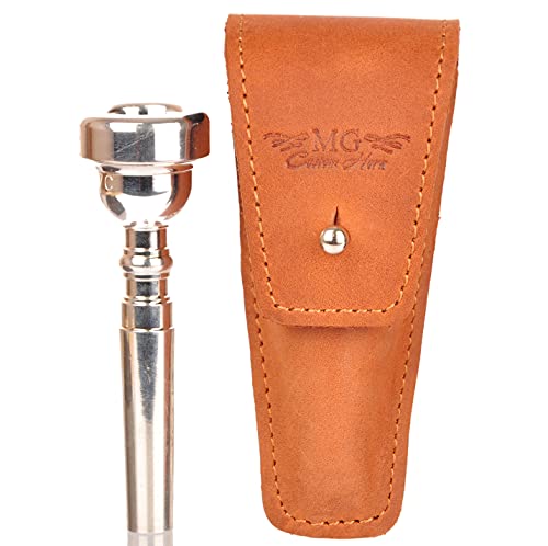 Leather trumpet mouth piece pouch by Mg Leather Work. Genuine leather mouth piece case, holder for mouth piece, trumpet accessories (Pouch Single, Light brown)