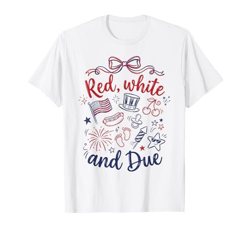 Red White and Due 4th of July Pregnancy Reveal T-Shirt