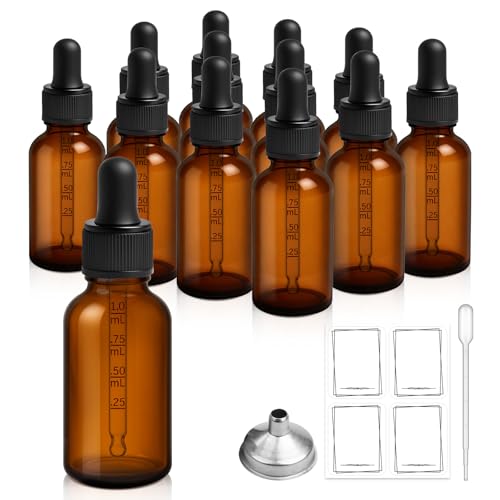 Bumobum 12 Pack 1 oz Amber Glass Dropper Bottles