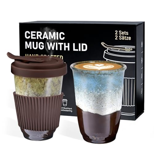 Set de 2 tazas de cerámica con tapa 13 oz miniatura 1