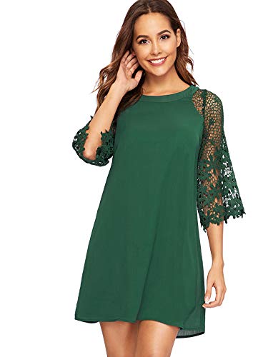 Women's Casual Crewneck Half Sleeve Summer Chiffon Tunic Dress