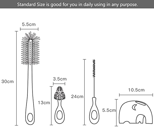 Bebamour Stand Baby Bottle Brushes for Cleaning 4 in 1 Soft Baby Bottle Brush, Teat Brush, Straw Cleaner, Water Storage Tray for Stand Bottle Brushes Cleaner Set (Pink)