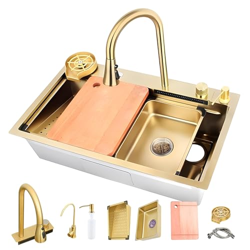 68x45cm �S�[���h�X�e�����X���L�b�`���V���N ? �V���O���{�E���X�N�G�A���[�N�X�e�[�V�����A��^�֌����J�b�v���b�V���[�Z�b�g�t��,Gold-70X50CM