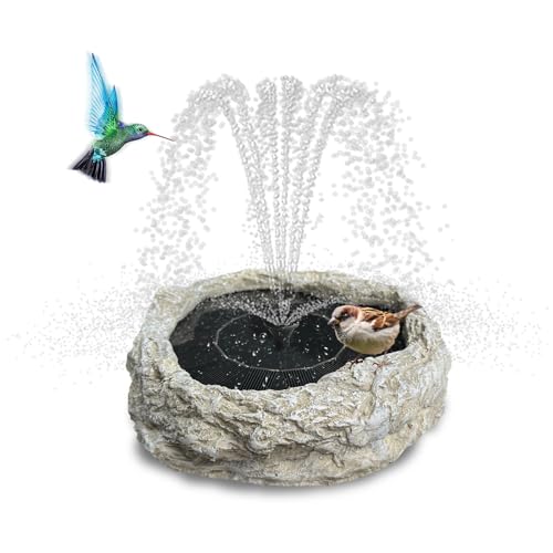 SAC SMARTEN ARTS Solar Fountain for Bird Bath with Solar Panel Resin Granite Rock Solar Water Fountain Pump for Bird Bath Outdoor Hummingbird Birdbath Fish Tank Pond with 5 Nozzles